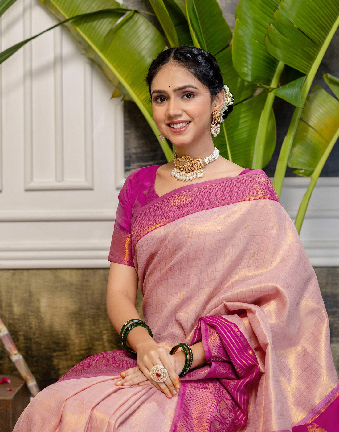 Beige Silk Woven Kanjivaram Saree