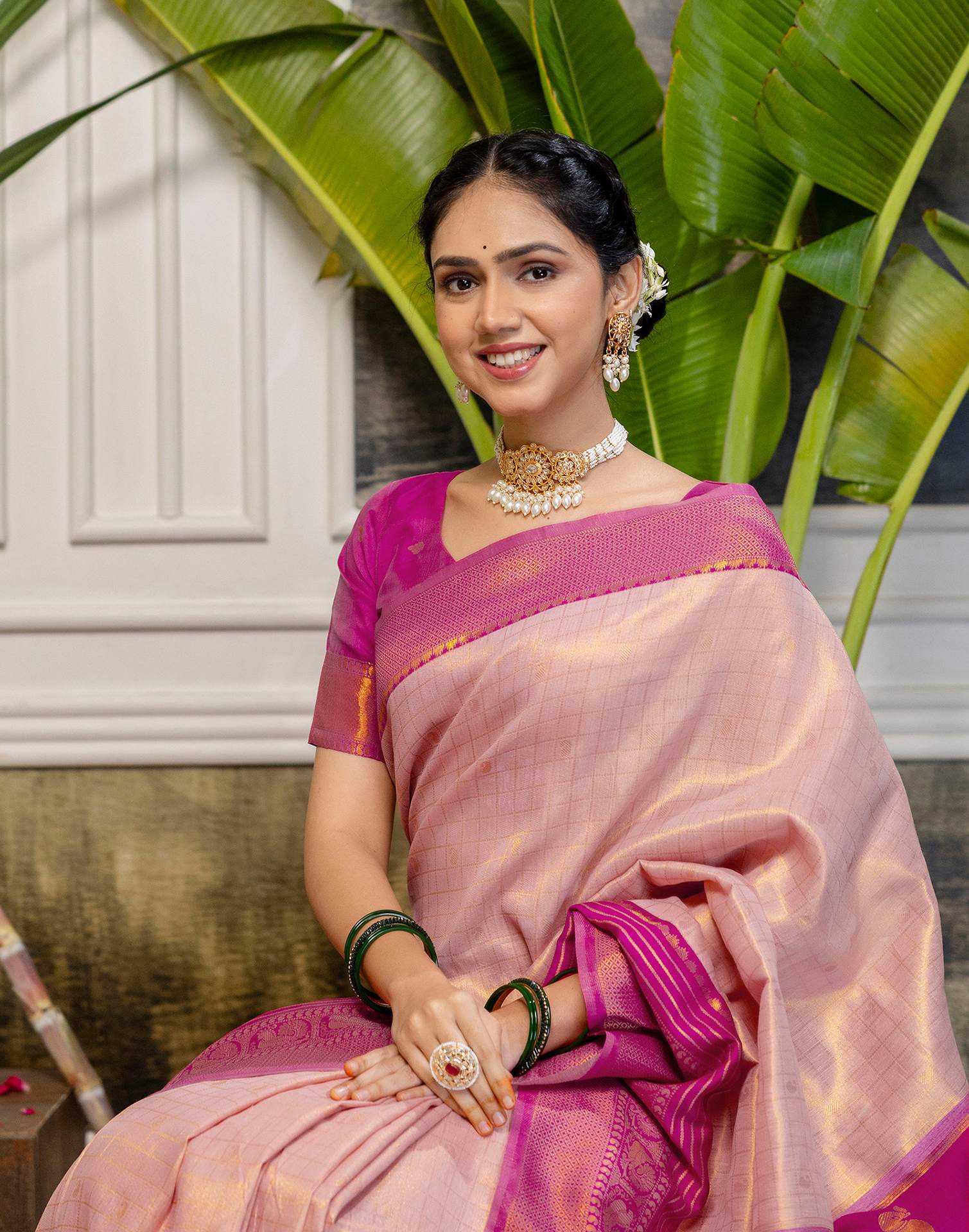 Beige Silk Woven Kanjivaram Saree