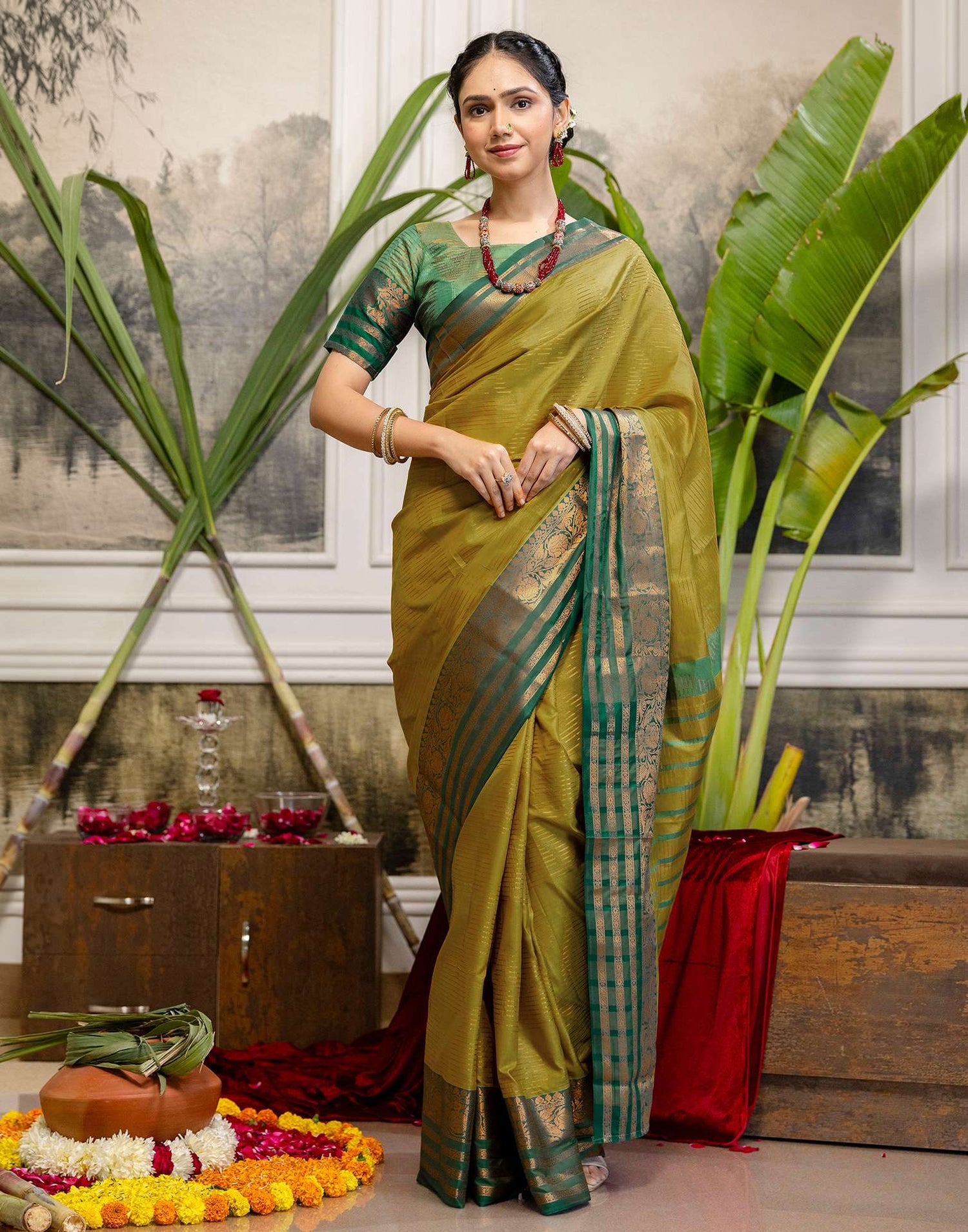 Mustard Yellow Silk Woven Kanjivaram Saree