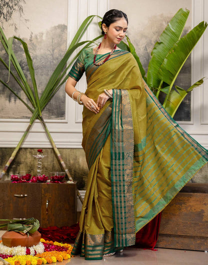Mustard Yellow Silk Woven Kanjivaram Saree