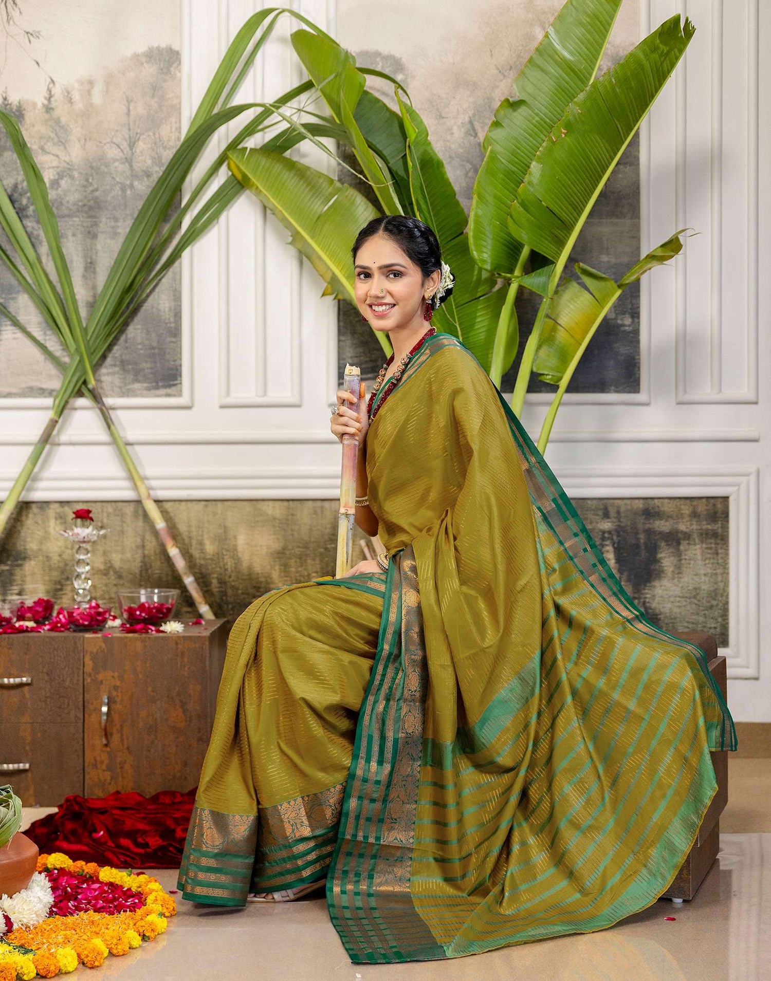Mustard Yellow Silk Woven Kanjivaram Saree