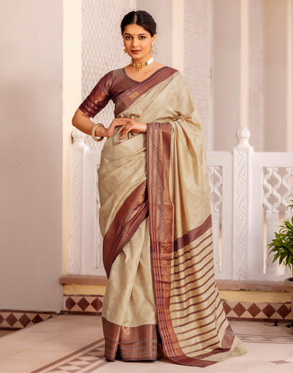 Beige Silk Woven Kanjivaram Saree