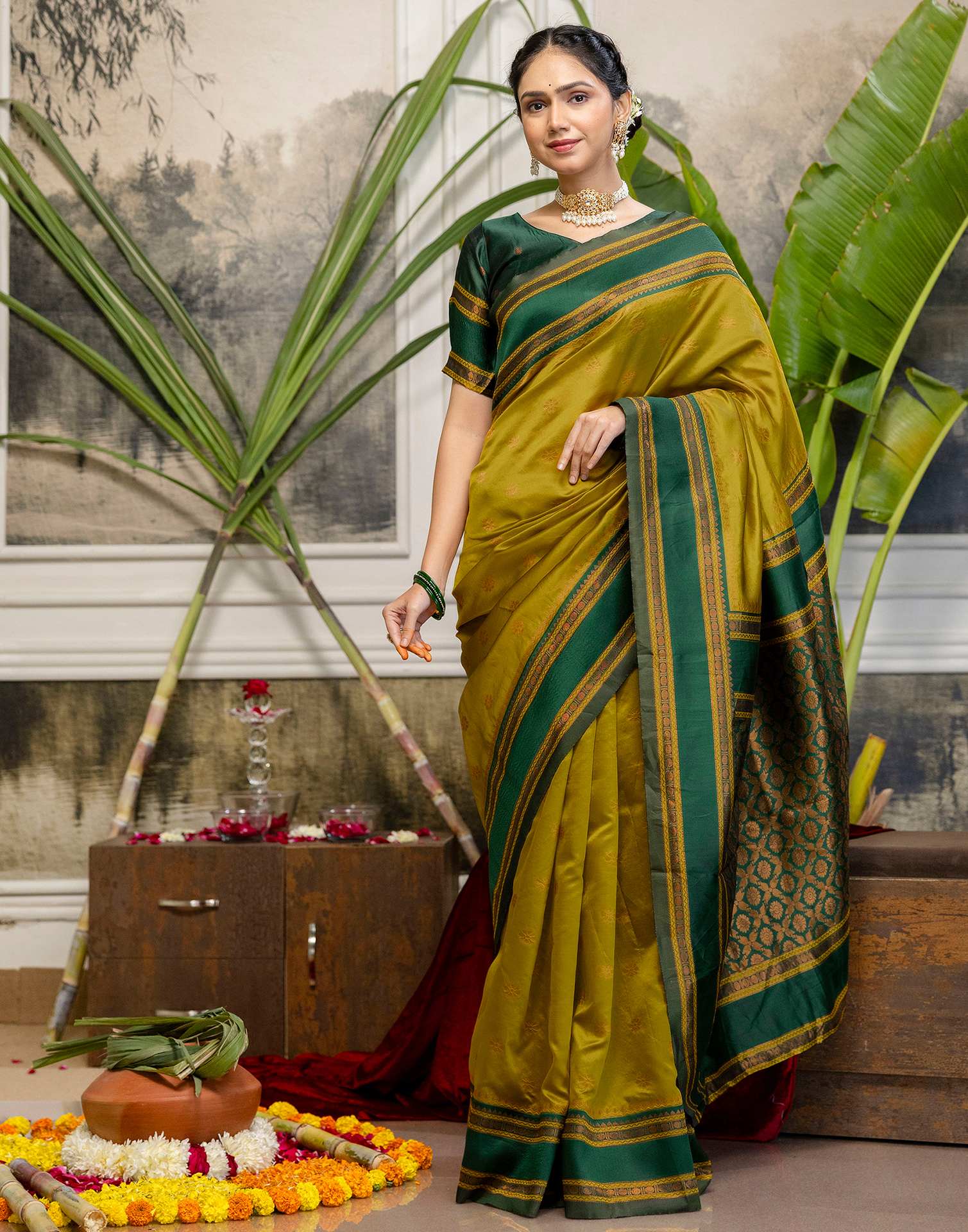 Mustard Yellow Silk Woven Kanjivaram Saree