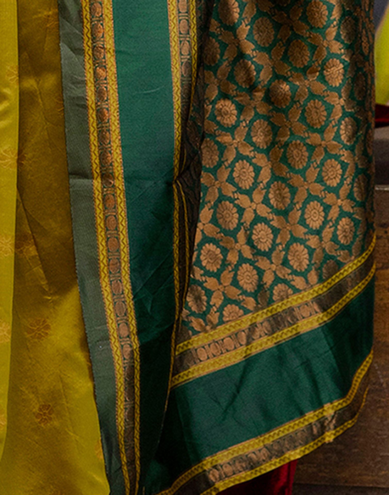 Mustard Yellow Silk Woven Kanjivaram Saree