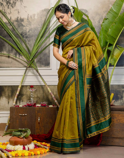 Mustard Yellow Silk Woven Kanjivaram Saree