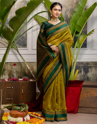 Mustard Yellow Silk Woven Kanjivaram Saree