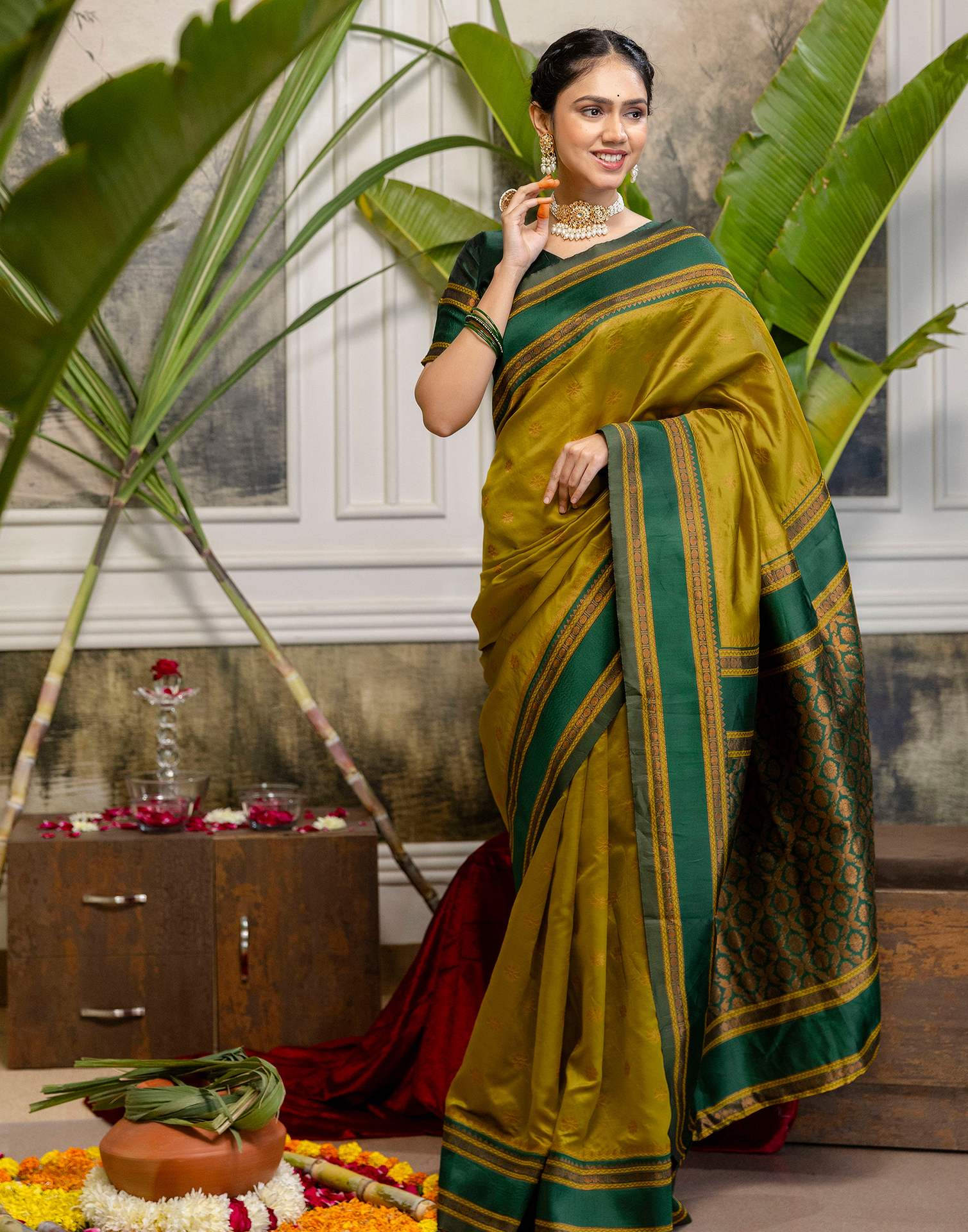 Mustard Yellow Silk Woven Kanjivaram Saree