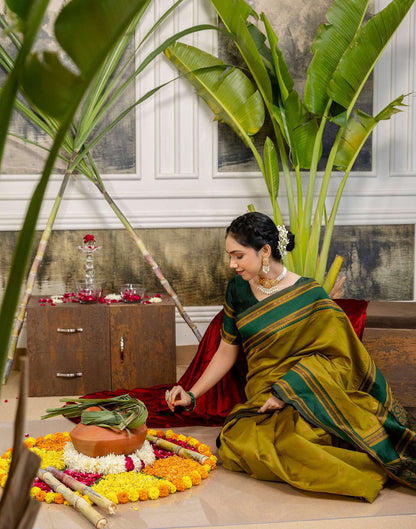 Mustard Yellow Silk Woven Kanjivaram Saree