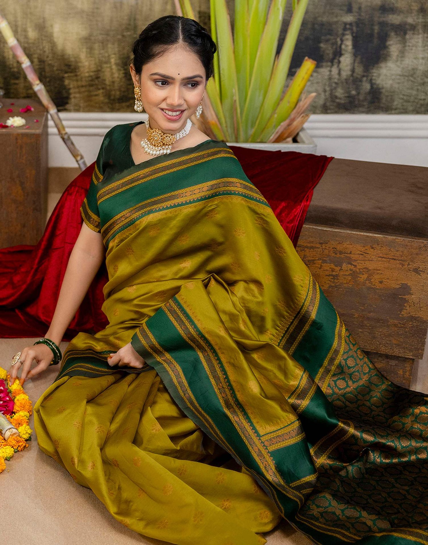 Mustard Yellow Silk Woven Kanjivaram Saree