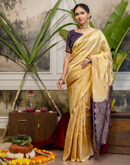 Cream Silk Woven Banarasi Saree