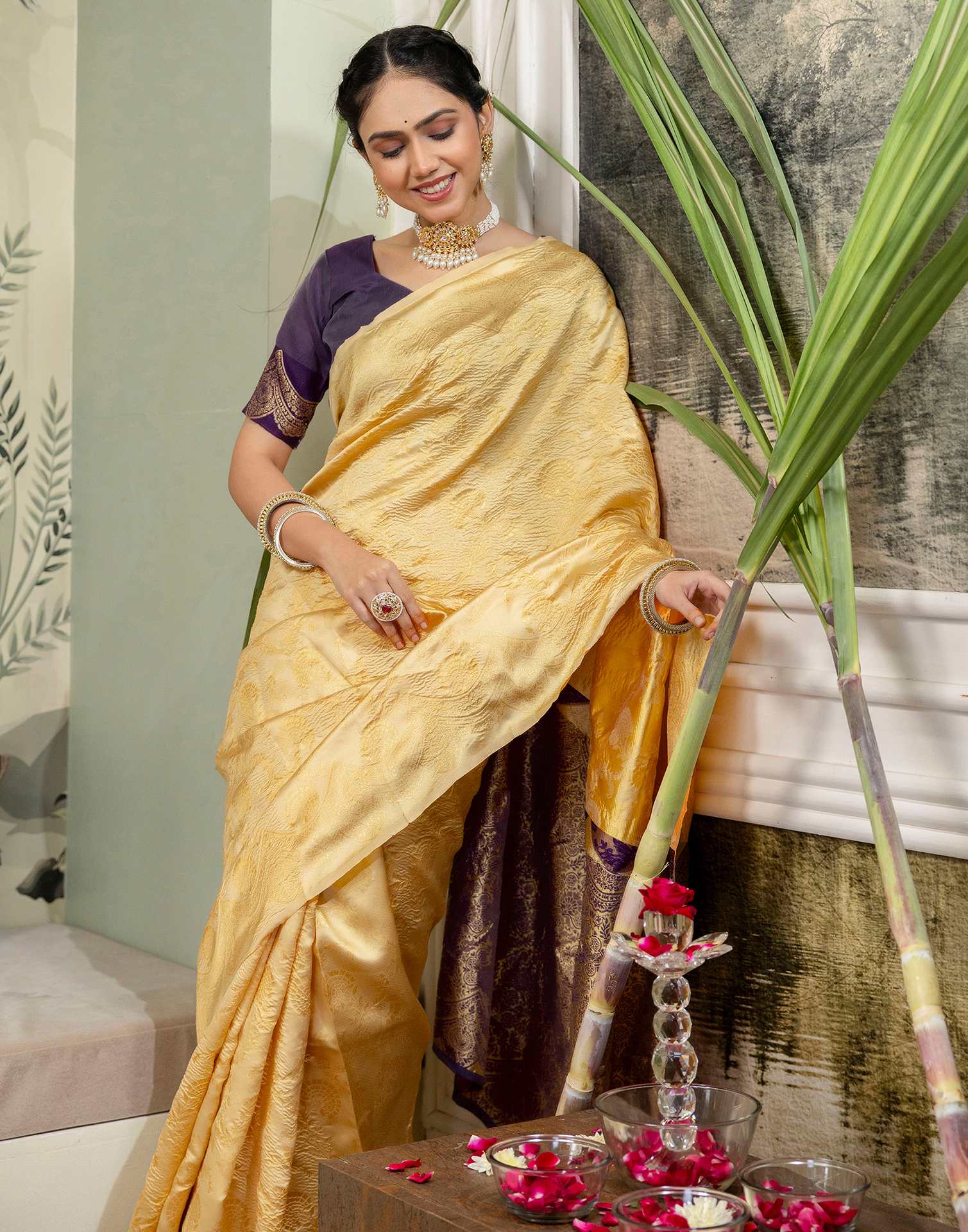 Cream Silk Woven Banarasi Saree