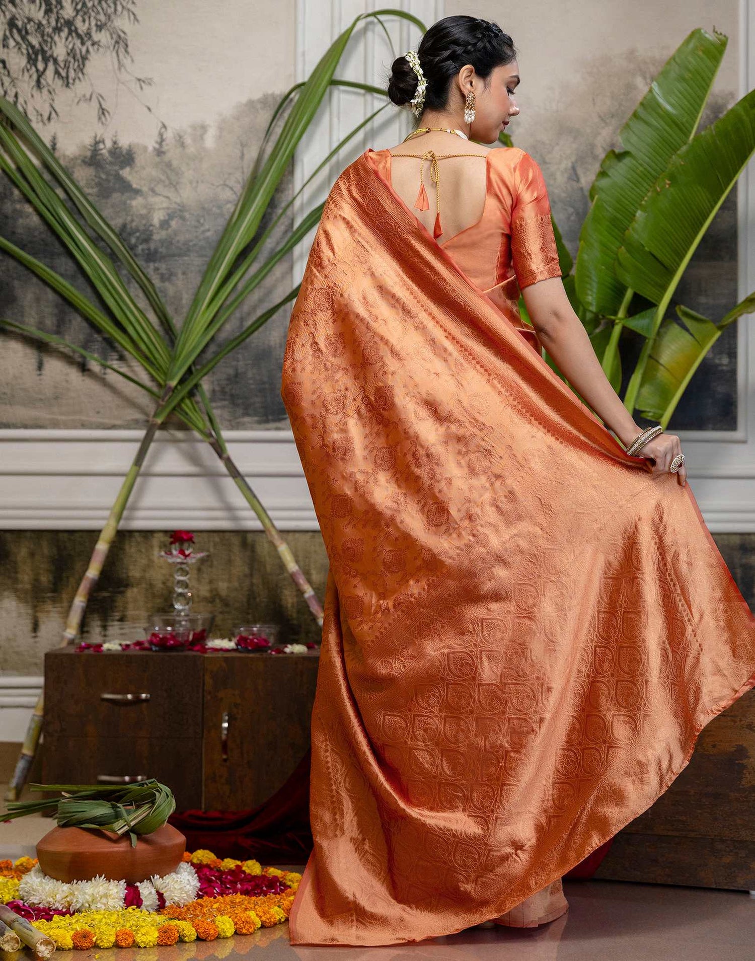 Peach Silk Woven Kanjivaram Saree