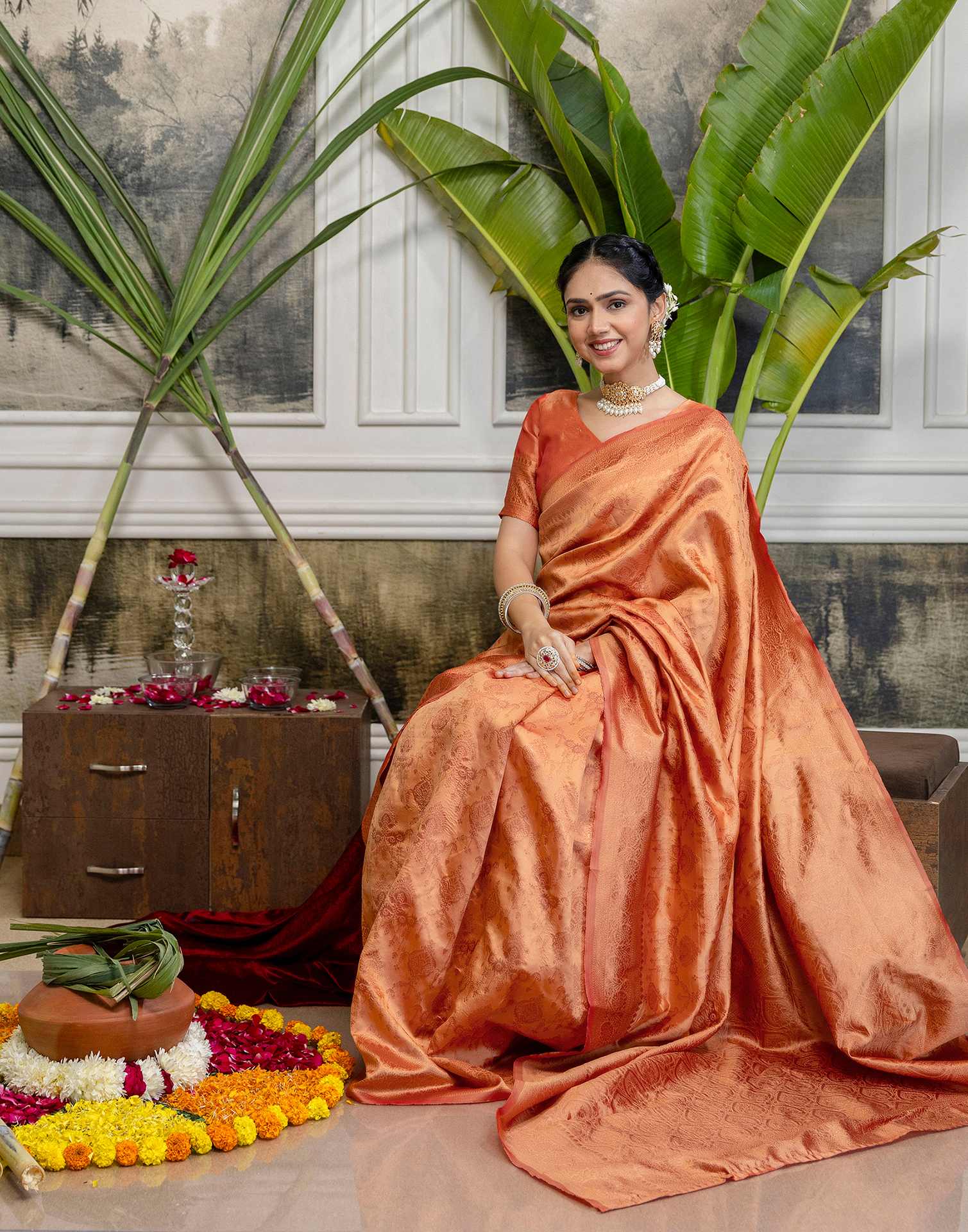 Peach Silk Woven Kanjivaram Saree