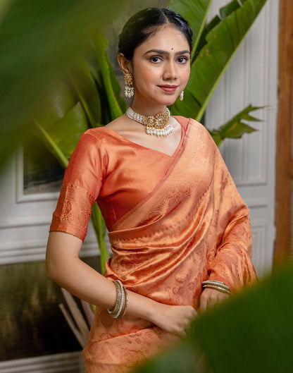 Peach Silk Woven Kanjivaram Saree