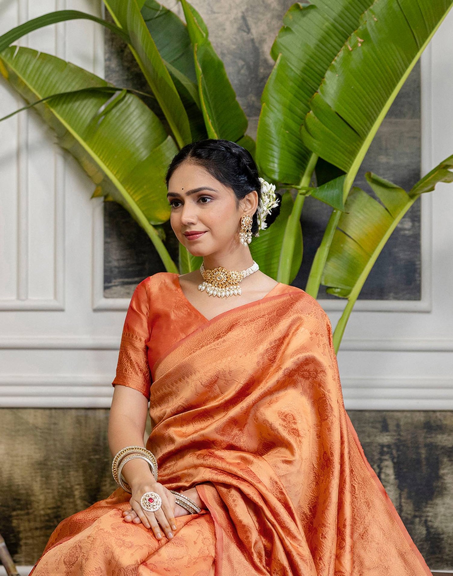 Peach Silk Woven Kanjivaram Saree