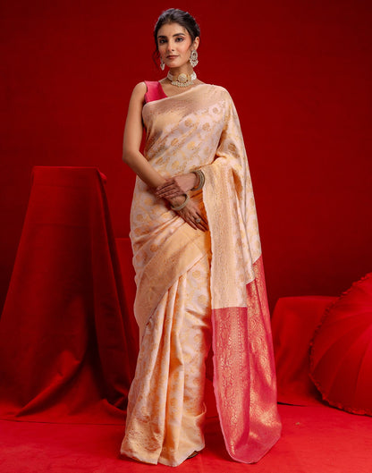 Cream Silk Woven Banarasi Saree