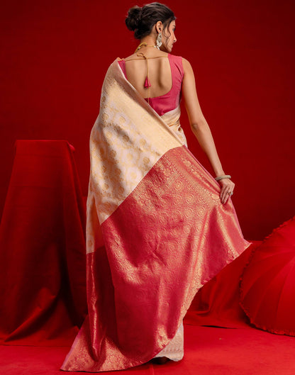 Cream Silk Woven Banarasi Saree
