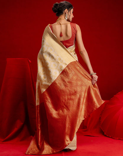 Cream Silk Woven Banarasi Saree