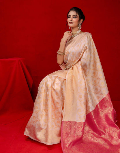 Cream Silk Woven Banarasi Saree