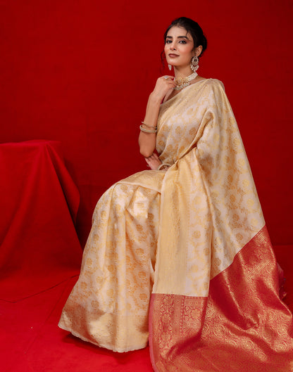 Cream Silk Woven Banarasi Saree