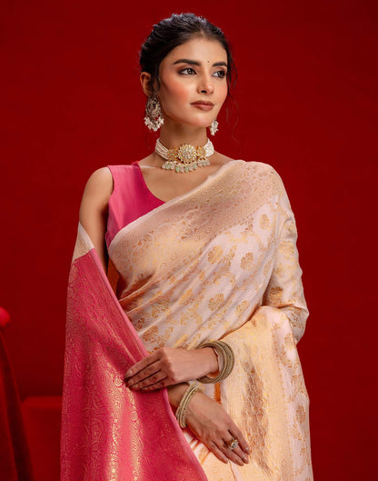 Cream Silk Woven Banarasi Saree