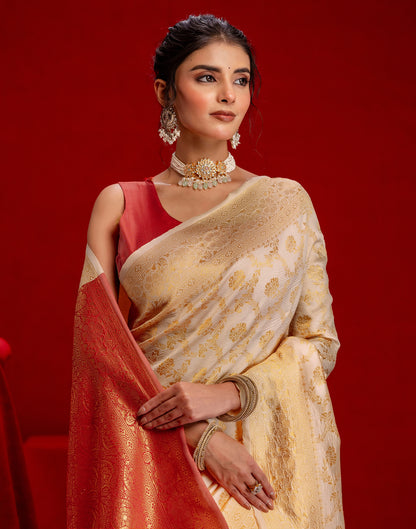 Cream Silk Woven Banarasi Saree