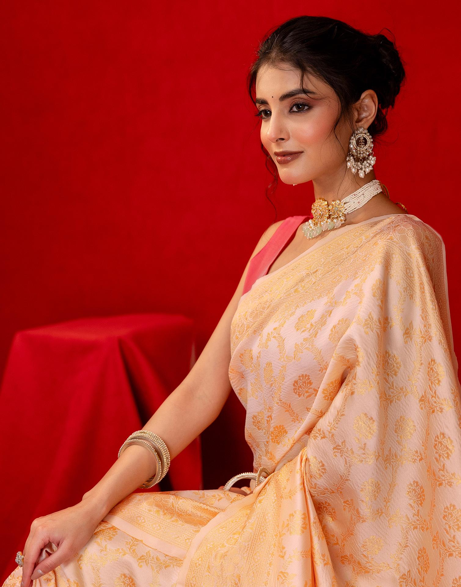 Cream Silk Woven Banarasi Saree