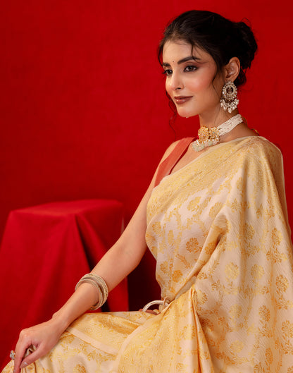 Cream Silk Woven Banarasi Saree