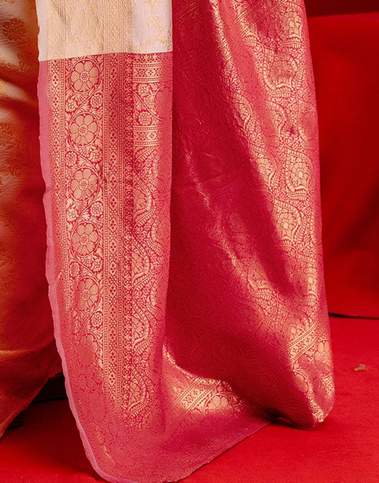 Cream Silk Woven Banarasi Saree