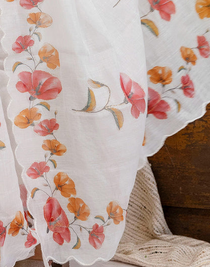 White Cotton Floral Printed Saree