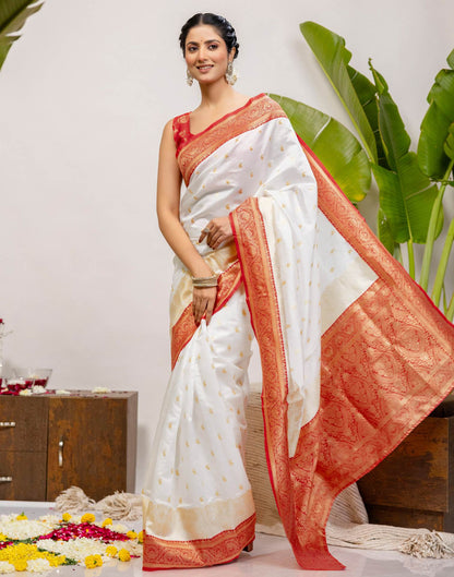 White Silk Woven Kanjivaram Saree
