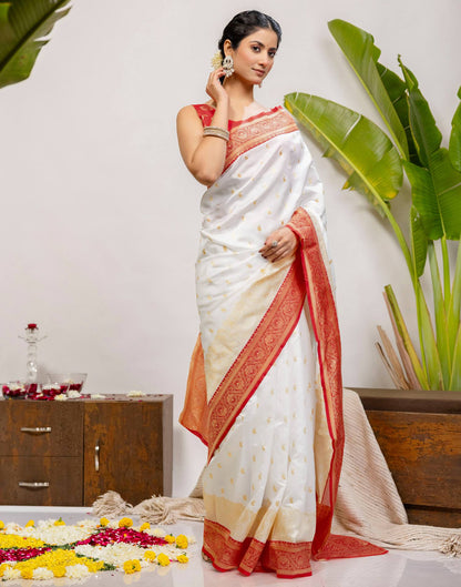 White Silk Woven Kanjivaram Saree