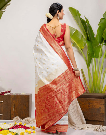 White Silk Woven Kanjivaram Saree