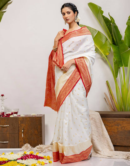 White Silk Woven Kanjivaram Saree