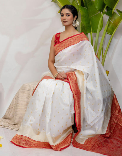 White Silk Woven Kanjivaram Saree