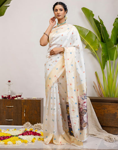White Silk Woven Banarasi Saree