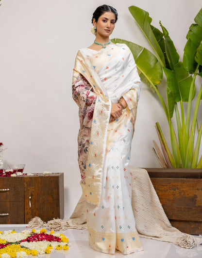 White Silk Woven Banarasi Saree
