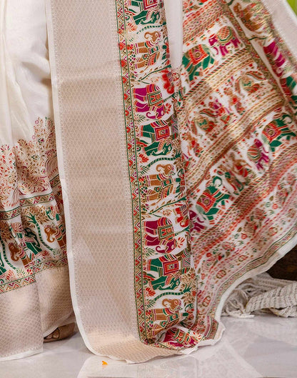 Off White Silk Printed Woven Saree