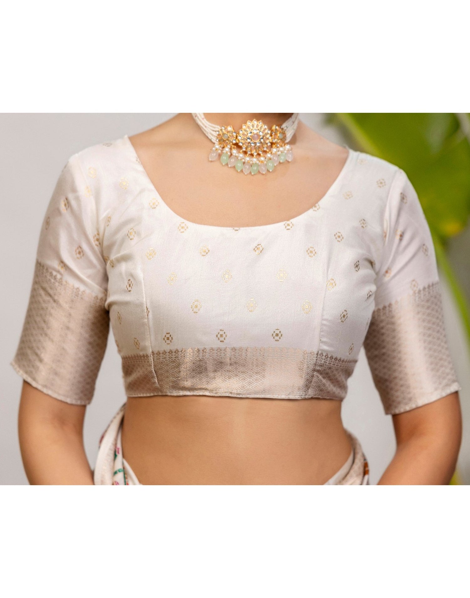 Off White Silk Printed Woven Saree