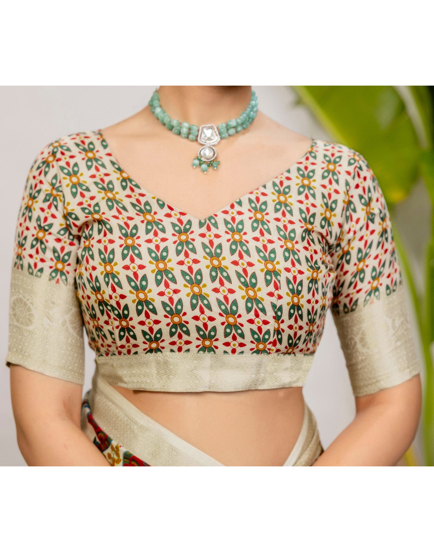 Beige Silk Printed Woven Saree