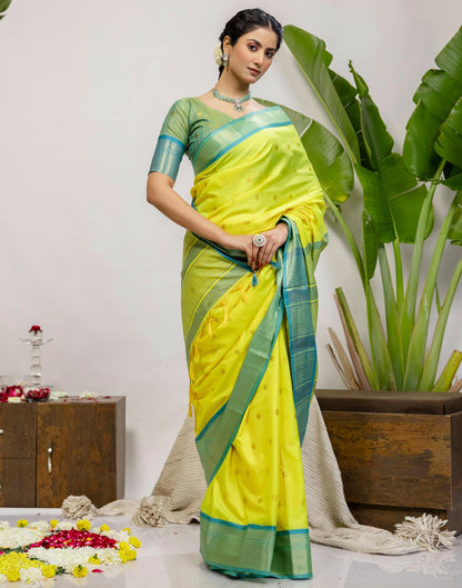 Lime Yellow Silk Woven Kanjivaram Saree