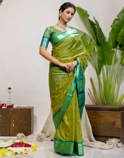 Lime Green Silk Woven Kanjivaram Saree