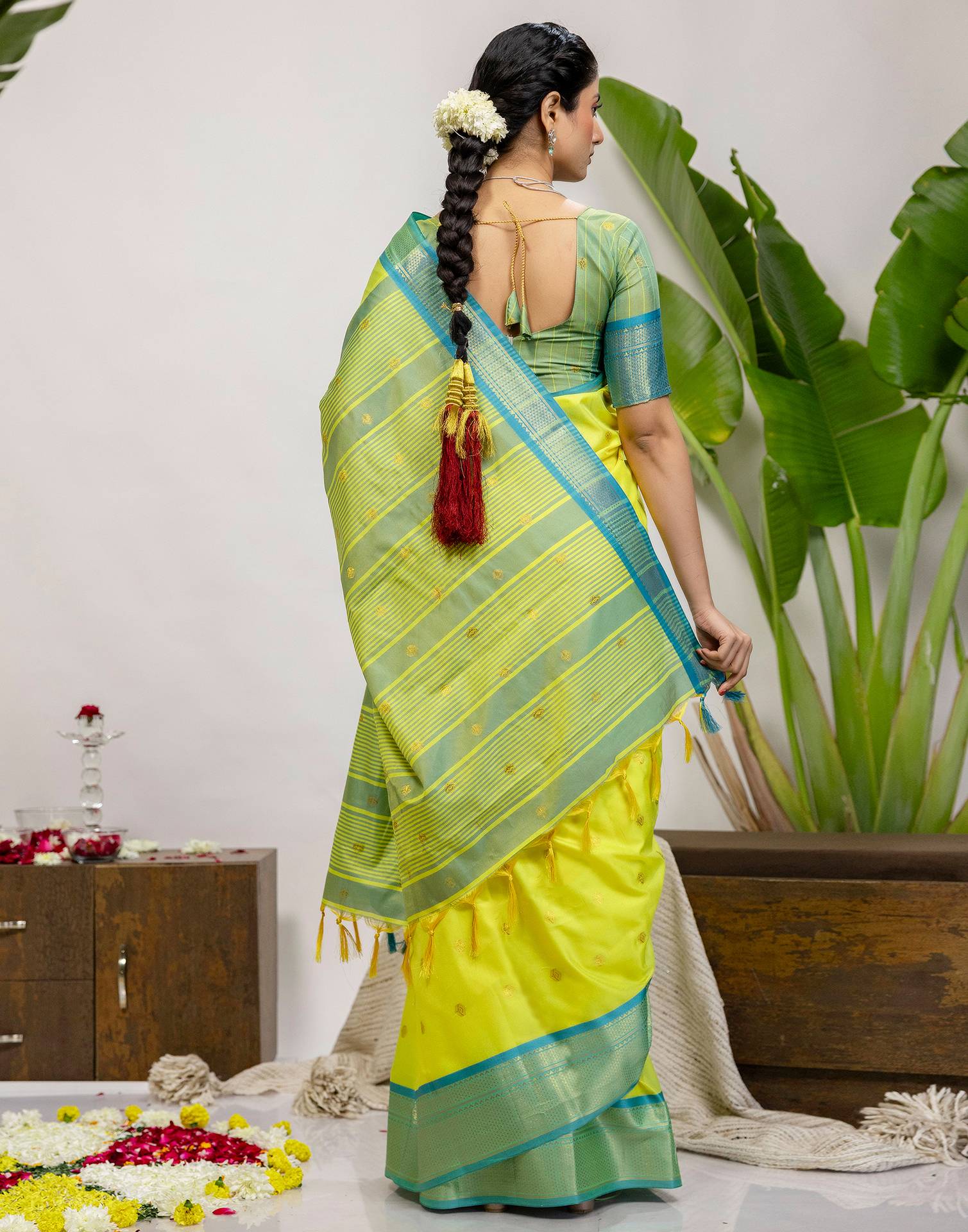Lime Yellow Silk Woven Kanjivaram Saree