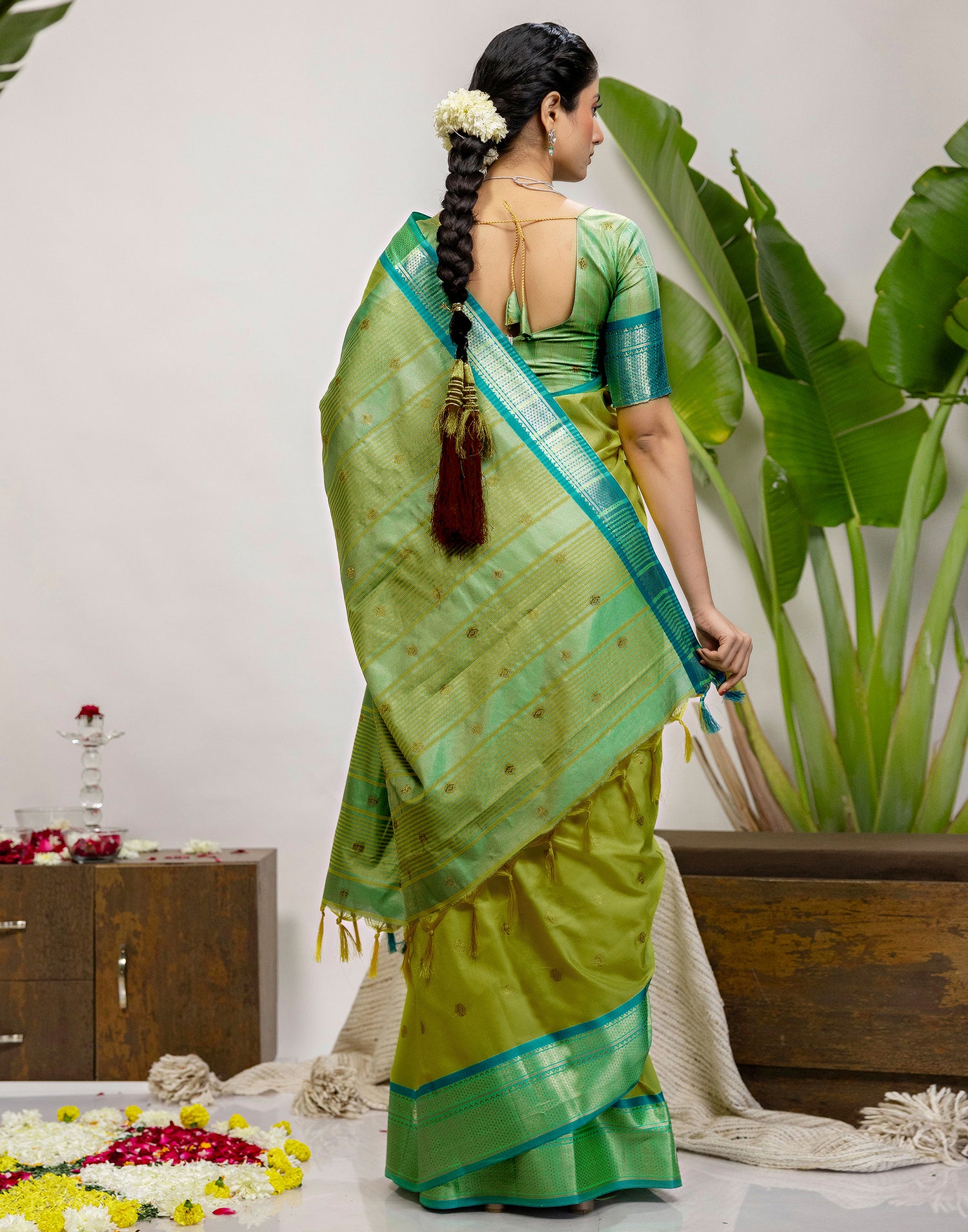 Lime Green Silk Woven Kanjivaram Saree