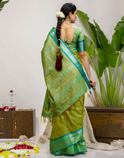 Lime Green Silk Woven Kanjivaram Saree