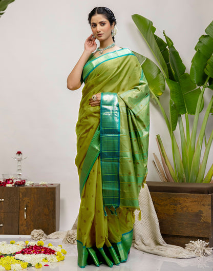 Lime Green Silk Woven Kanjivaram Saree