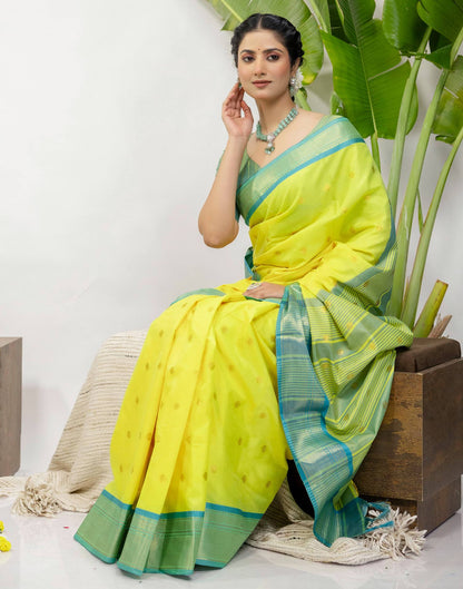 Lime Yellow Silk Woven Kanjivaram Saree