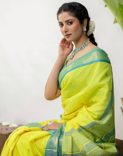 Lime Yellow Silk Woven Kanjivaram Saree