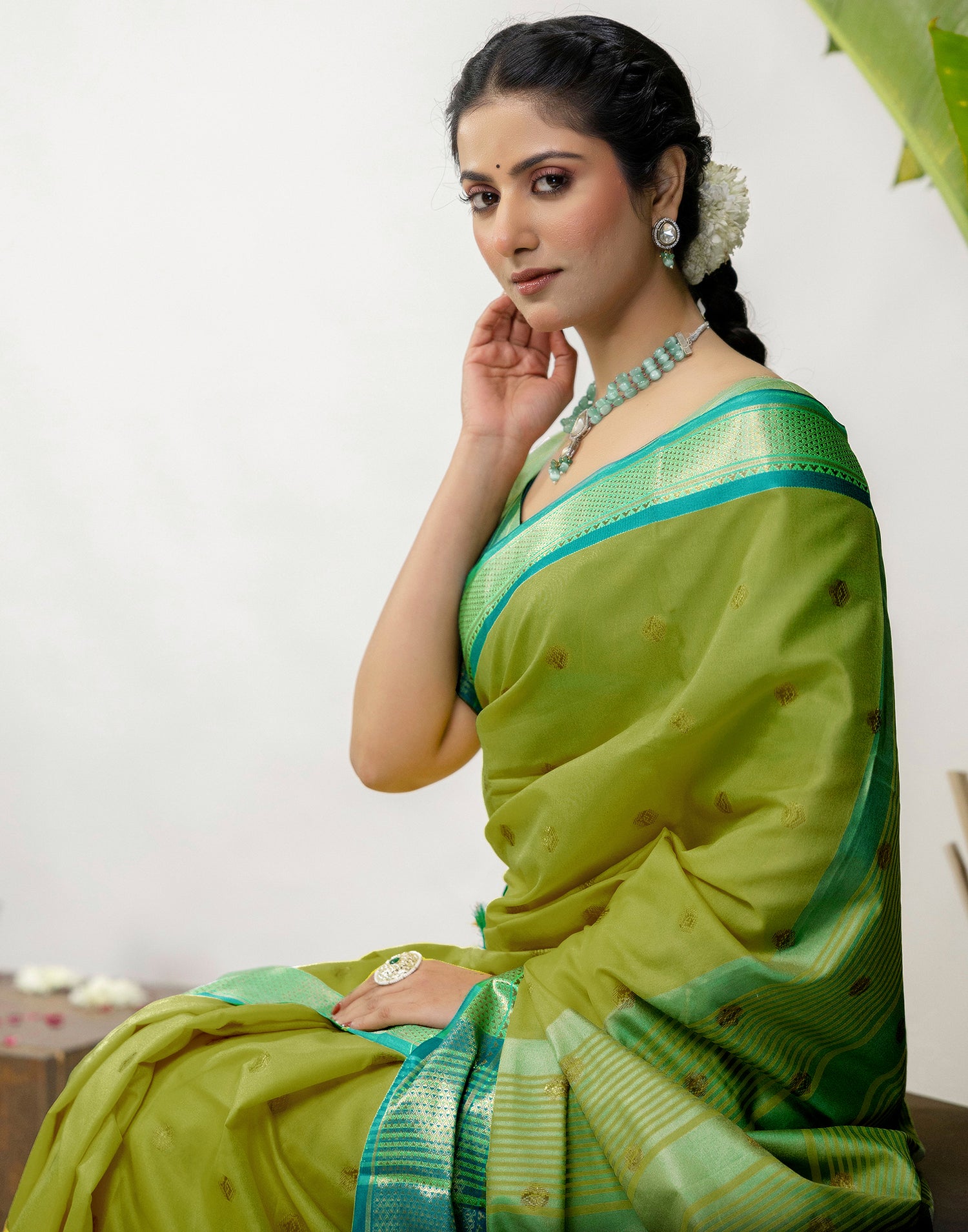 Lime Green Silk Woven Kanjivaram Saree