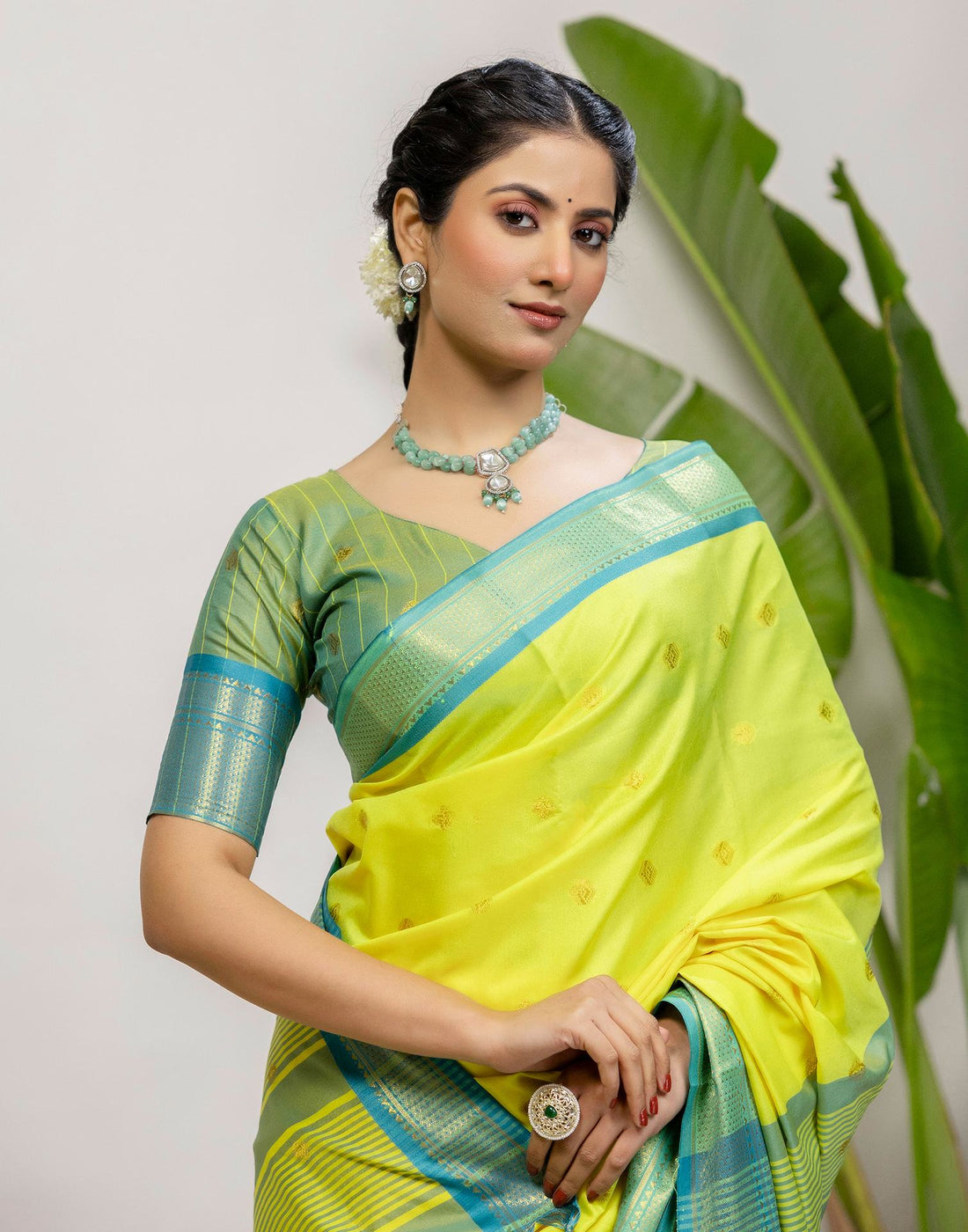 Lime Yellow Silk Woven Kanjivaram Saree